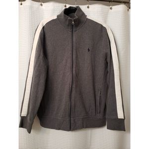 Vintage Polo Ralph Lauren Full Zip Collared Jacket Men's Large Gray Cream Stripe